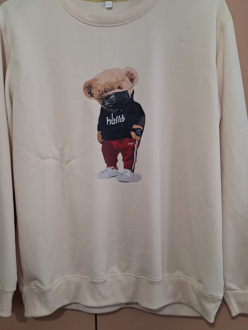 Men's Cream Graphic Bear Crewneck Sweater